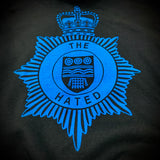 THE HATED SKATEBOARDS: BRITISH TRANSPORT POLICE HOOD (BLACK) "blue on black print"