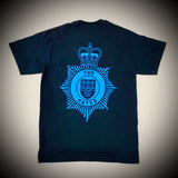THE HATED SKATEBOARDS: BRITISH TRANSPORT POLICE TEE (BLACK) "blue on black print"