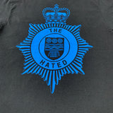 THE HATED SKATEBOARDS: BRITISH TRANSPORT POLICE TEE (BLACK) "blue on black print"
